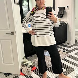 Cabi turnabout black and white striped cardigan